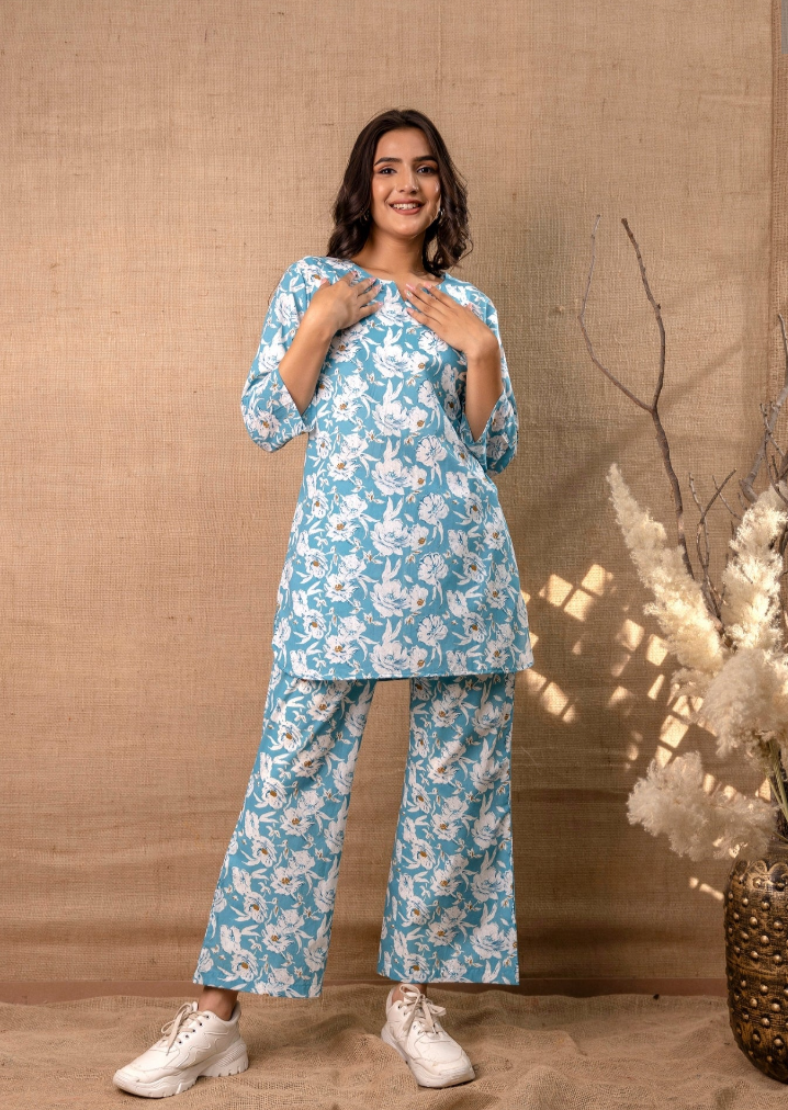 2 PC CO-ORD SET BLUE FLORAL