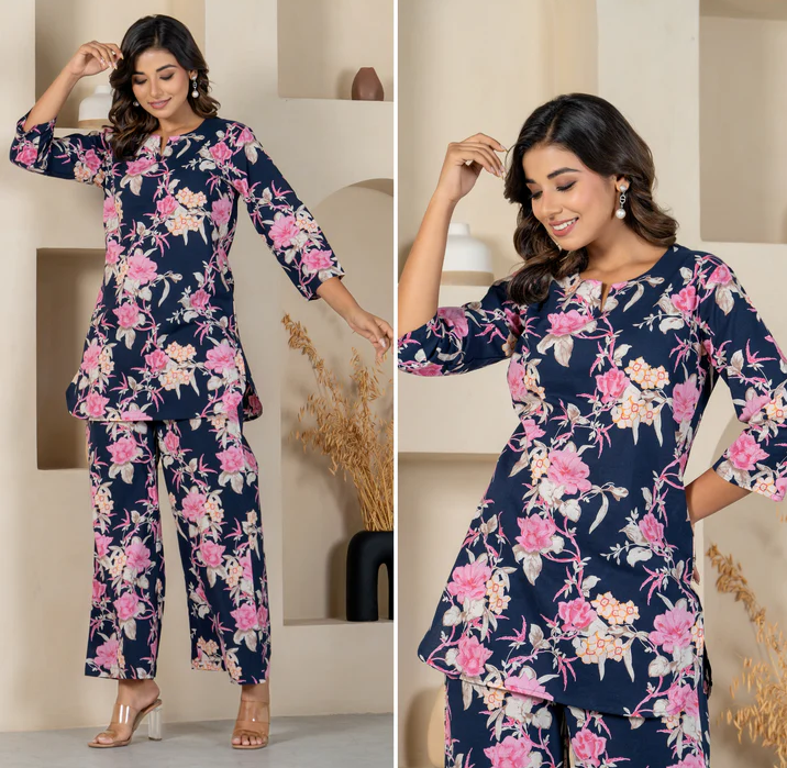 2 PC CO-ORD SET NAVY BLUE FLORAL