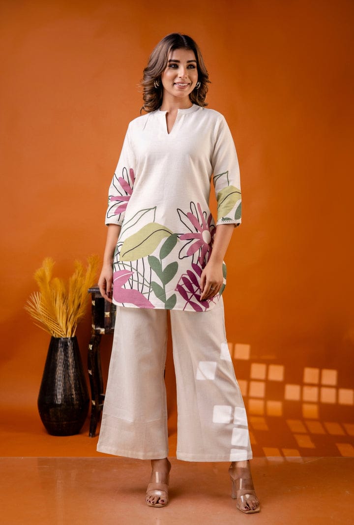 2 PC CO-ORD SET WHITE PRINTED
