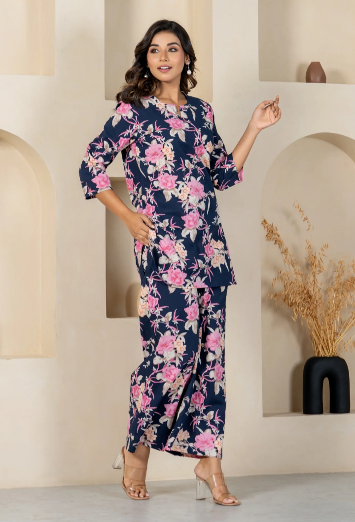 2 PC CO-ORD SET NAVY BLUE FLORAL