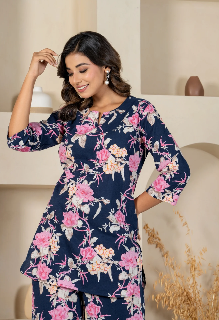 2 PC CO-ORD SET NAVY BLUE FLORAL