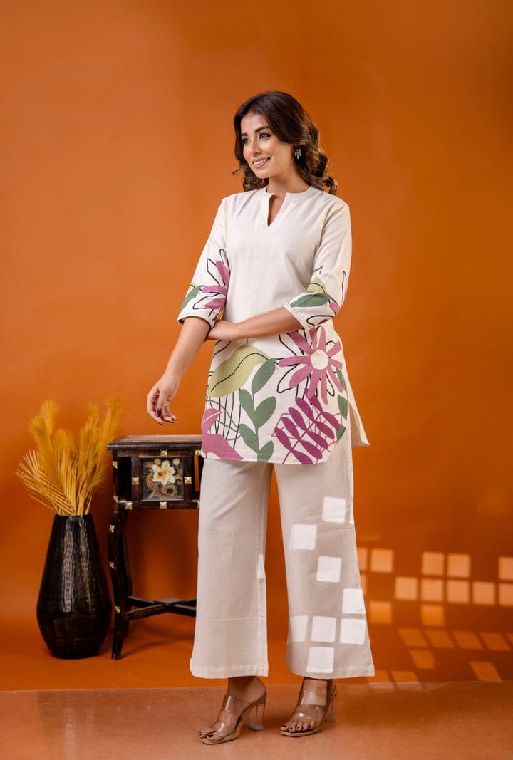 2 PC CO-ORD SET WHITE PRINTED