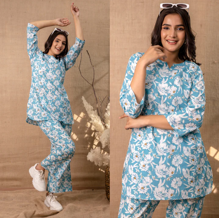 2 PC CO-ORD SET BLUE FLORAL