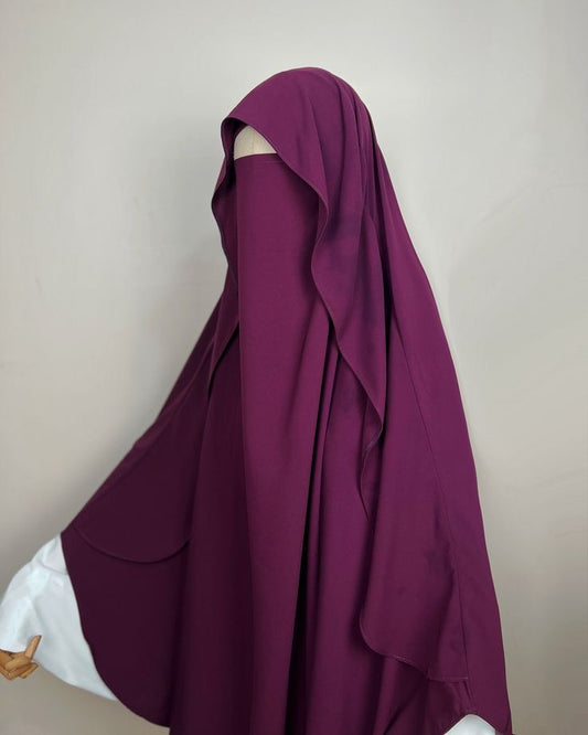 SINGLE LAYER KHIMAR WITH FREE NAQAB BURGUNDY