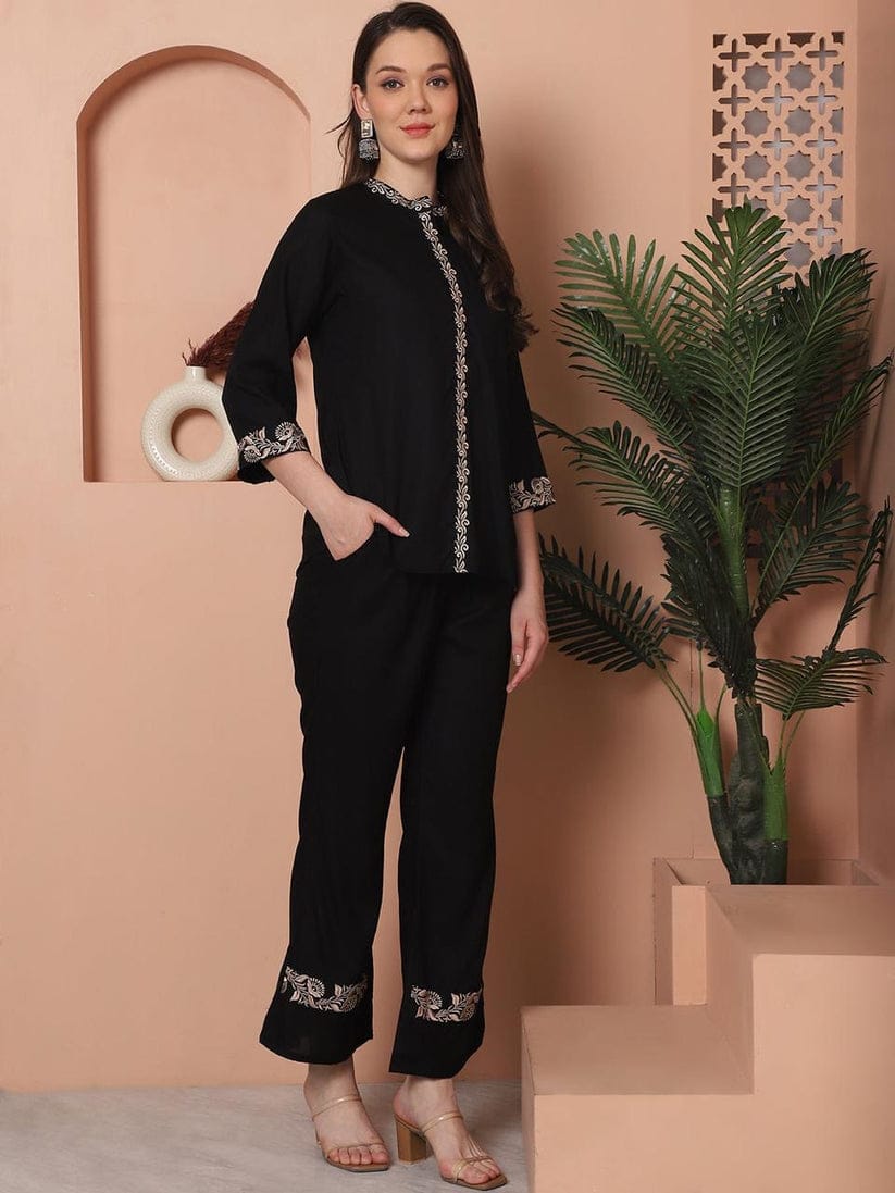 2 PC CO-ORD SET BLACK EMBROIDERY