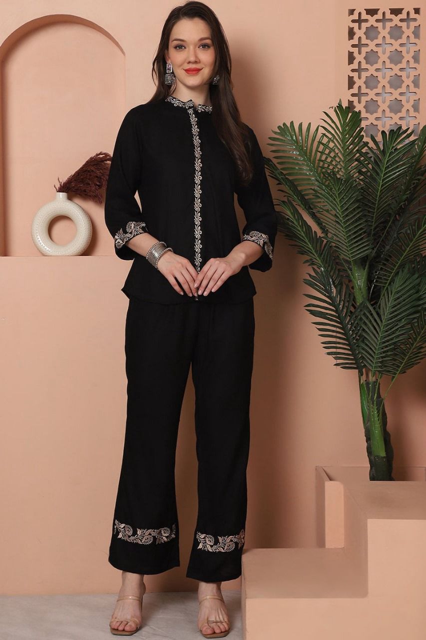 2 PC CO-ORD SET BLACK EMBROIDERY