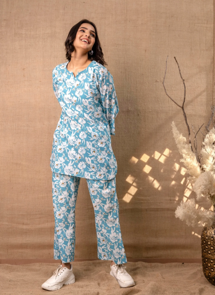 2 PC CO-ORD SET BLUE FLORAL