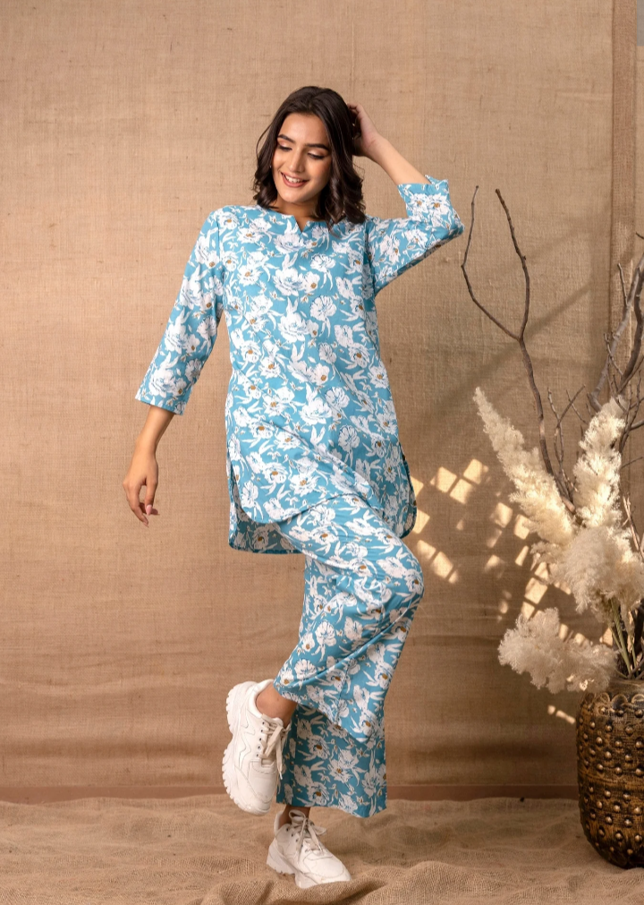 2 PC CO-ORD SET BLUE FLORAL