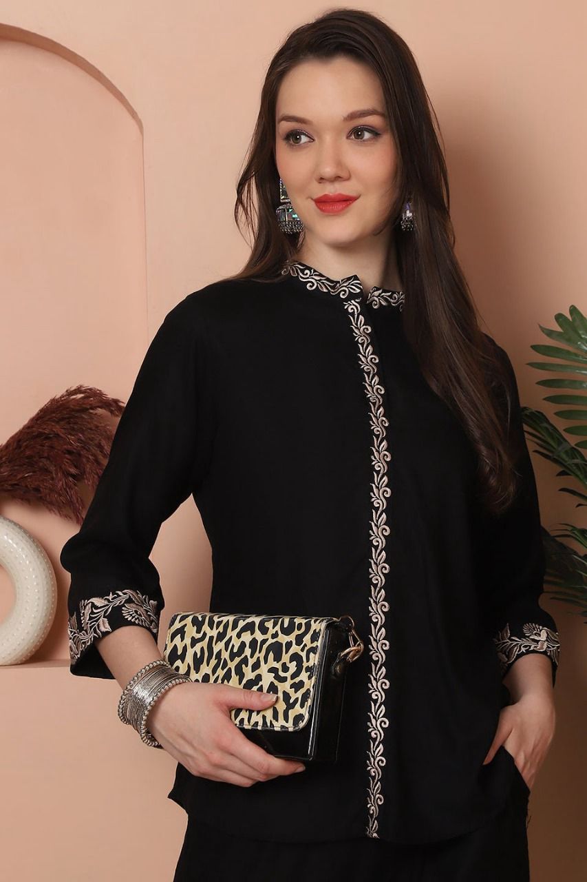 2 PC CO-ORD SET BLACK EMBROIDERY